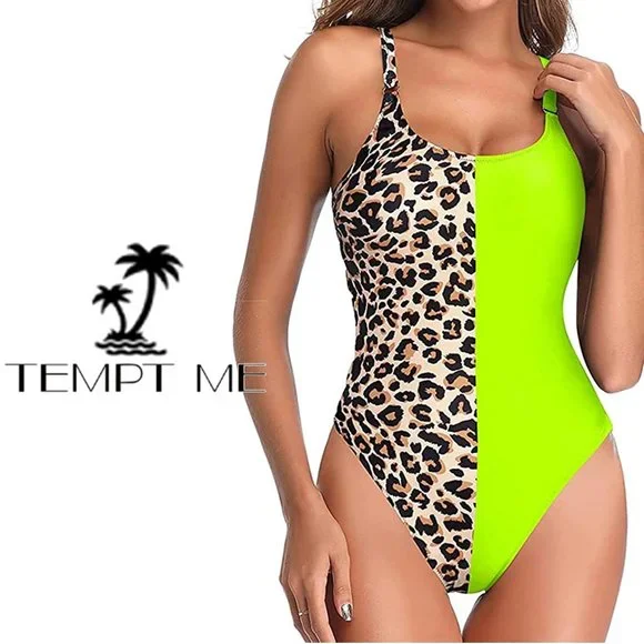 TEMPT ME Crisscross Lace Up Contrasting Swimsuit  🐆  NEW WITH TAGS! - Picture 2 of 10